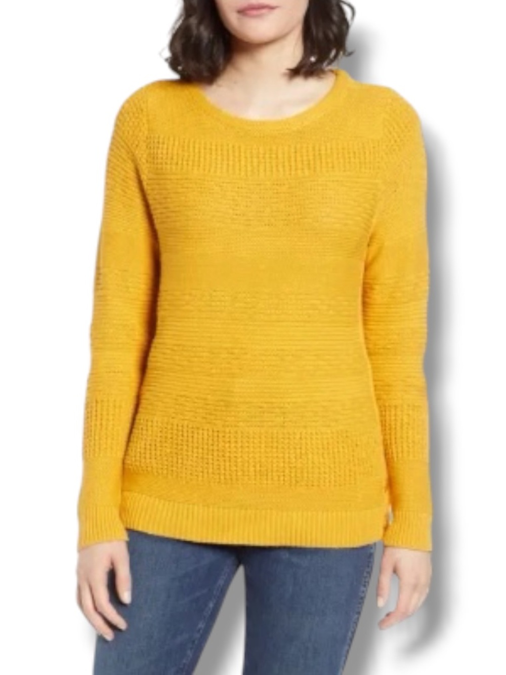 Caslon Women’s Yellow Sweater Textured Pattern Detail & Side Buttons
